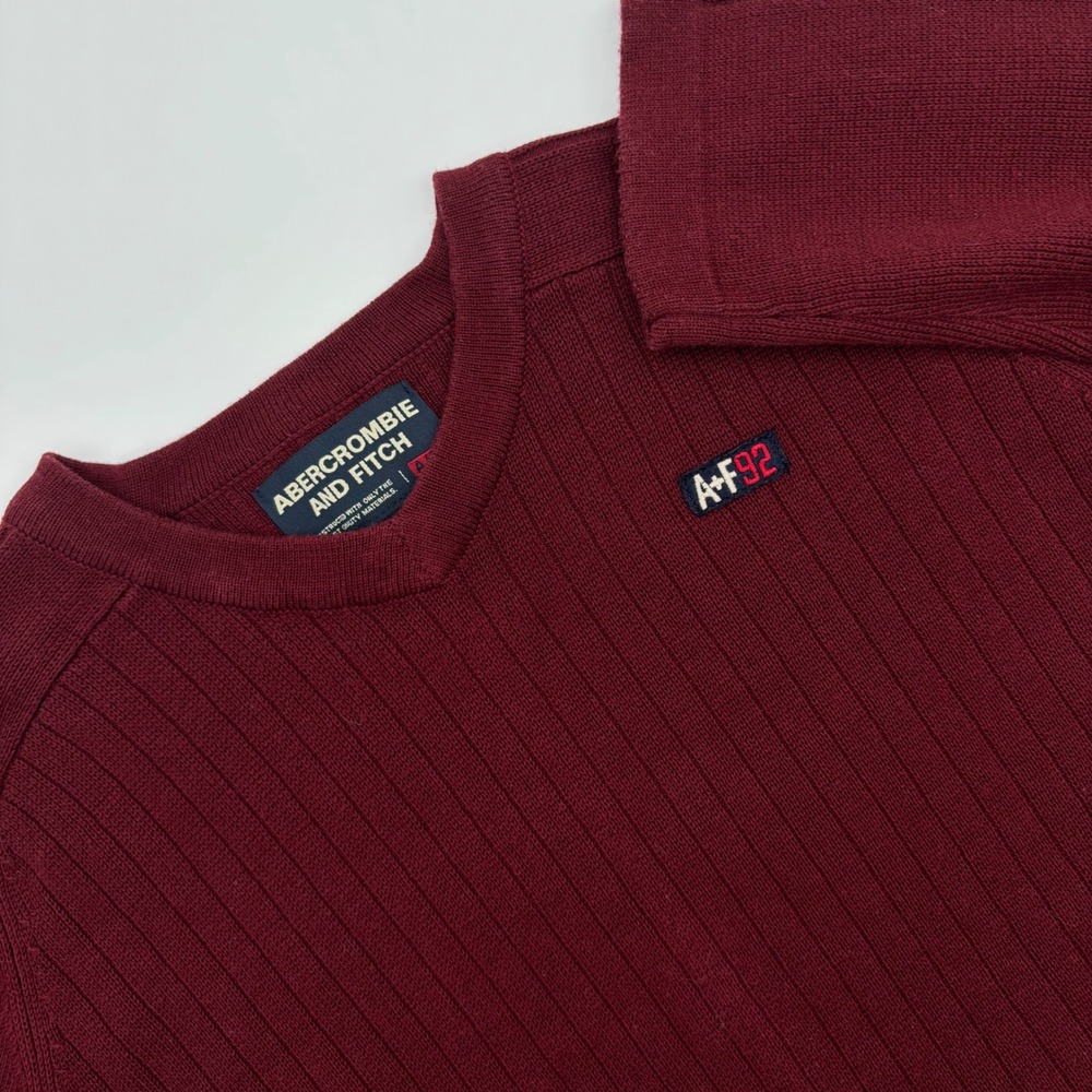 Abercrombie Fitch Mens‎ Burgundy Ribbed V Neck Sweater A F92 XL Cotton Acrylic